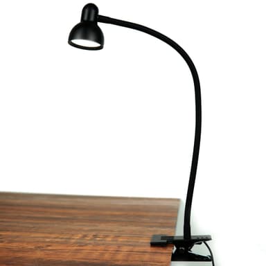 LED skrivebordslampe med klemme / 3 fargemoduser lang / fleksibel svanehals Sort