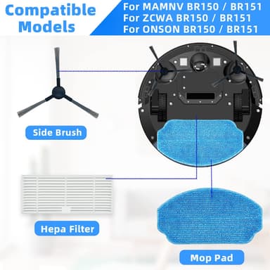 HUIZHEN reservdelar Set med 8 delar Replacement parts compatible with MAMNV BR150/BR151  Suitable for ZCWA BR150/BR251, suitable for ONSON BR150/BR551 robot vacuum cleaner