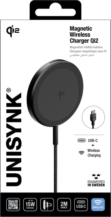 Unisynk Qi2 15 W trådløs lader (sort)
