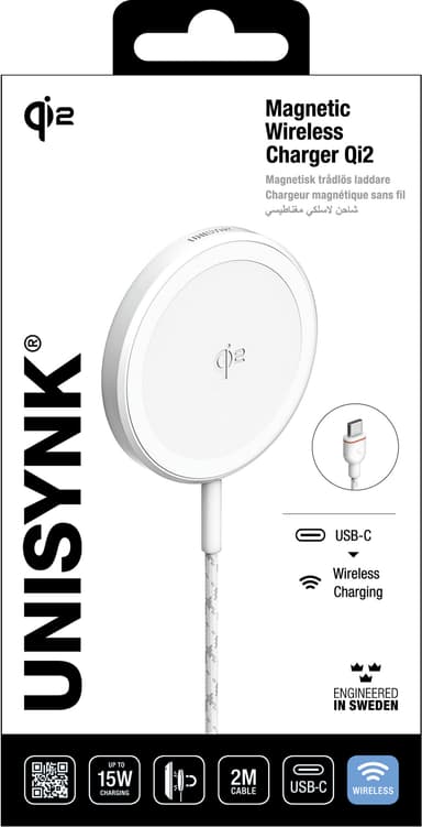 Unisynk Qi2 15 W trådløs lader (hvit)