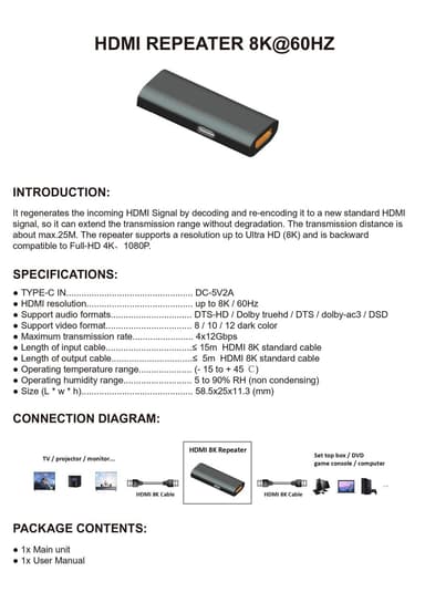 NÖRDIC HDMI 2.1 signalforsterker 8K60Hz 4K120Hz