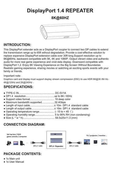 NÖRDIC Displayport 1.4 signalforsterker 8K60Hz