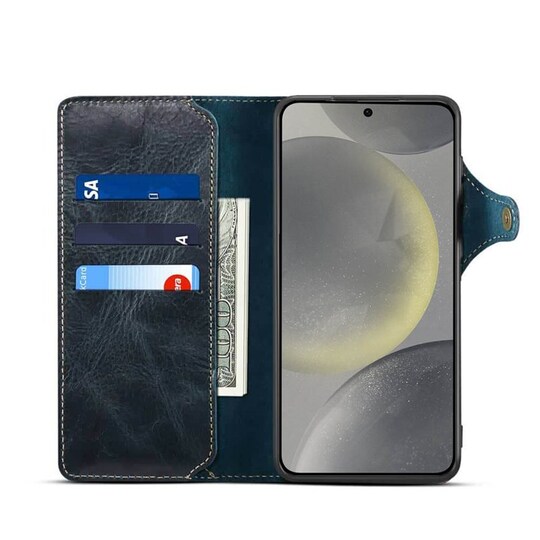 Mobil lommebok 3-korts ekte lær Samsung Galaxy S24 Plus - Blå