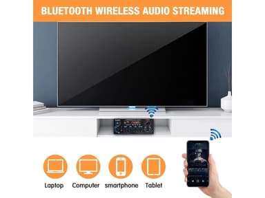 NÖRDIC Bluetooth 5.0 Stereoforsterker 60 + 60W RMS Forsterker 2 Mikrofoninngang Digital Audio Karaoke