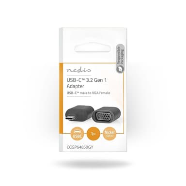 Nedis USB-C™ Adapter | USB 3.2 Gen 1 | USB-C™ Hann | VGA Hun 15p | Full HD 1080p | Rund | Nikkel belagt | Grå / Sort | Konvolutt