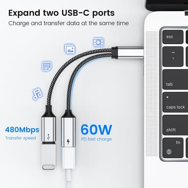 USB-C mannlig til dobbel USB-C kvinnelig splitterkabel Hurtiglading