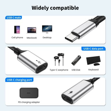 USB-C mannlig til dobbel USB-C kvinnelig splitterkabel Hurtiglading
