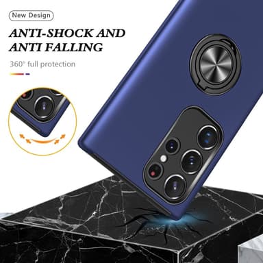 Samsung Galaxy S24 Ultra Hybrid Deksel Med Fingerring - Mørkeblå