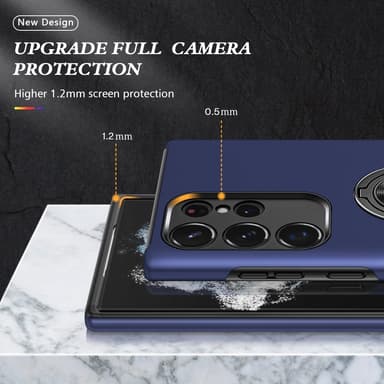 Samsung Galaxy S24 Ultra Hybrid Deksel Med Fingerring - Mørkeblå