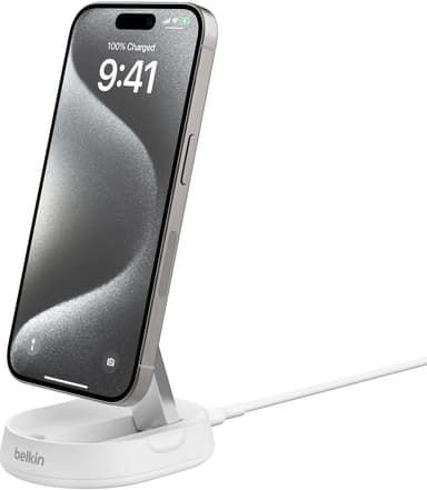 Belkin BoostCharge Pro Qi2 15W magnetisk konvertibel lader (hvit)