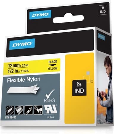 DYMO RhinoPRO merketeip fleks nylon 12mm, svart på gult