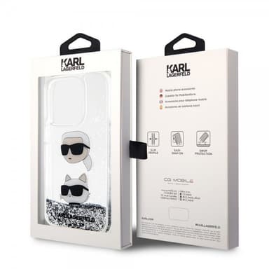 Karl Lagerfeld iPhone 15 Pro Deksel Liquid Glitter Karl & Choupette Sølv