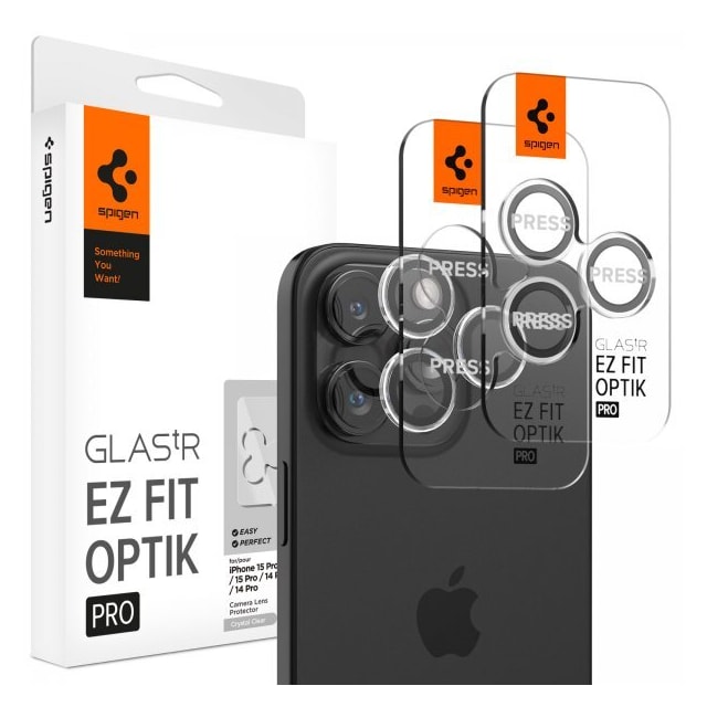 Spigen iPhone 14/15 Pro/iPhone 14/15 Pro Max Linsebeskyttelse GLAS.tR EZ Fit Optik Pro Crystal Clear 2-pakning