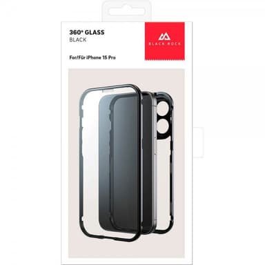 Black Rock iPhone 15 Pro Deksel 360 Glass Transparent Svart