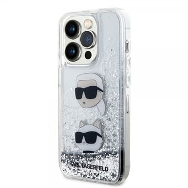 Karl Lagerfeld iPhone 15 Pro Deksel Liquid Glitter Karl & Choupette Sølv