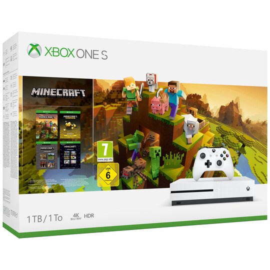 Xbox One S 1 TB + Minecraft pakke (hvit)