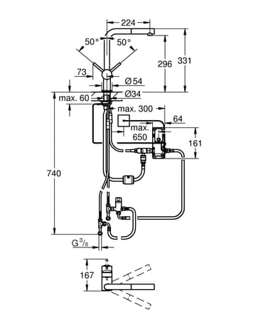 Grohe Minta Touch med L-tut og uttrekkbar tut