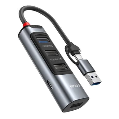 USB + USB-C Hub-adapteromformer USB 3.0+3xUSB 2.0+PD 100W