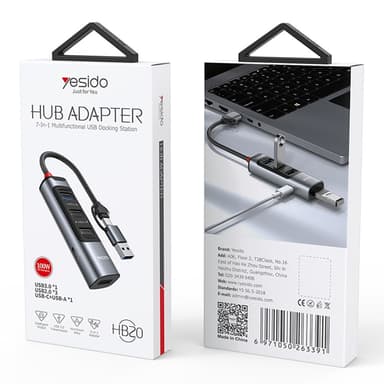 USB + USB-C Hub-adapteromformer USB 3.0+3xUSB 2.0+PD 100W