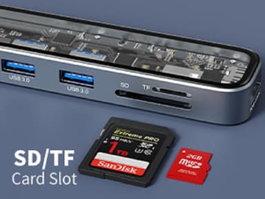 NÖRDIC USB-C 1 til 6 huber 1xHDMI4K60Hz 1xUSB-C PD 100W 2xUSB-A 5Gbps 1xSD 1xMicro SD