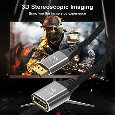 NÖRDIC 50 cm Displayport 1.4 skjøtekabel UHD 8K60Hz 4K144Hz 32.4Gbps 10-bit HDR