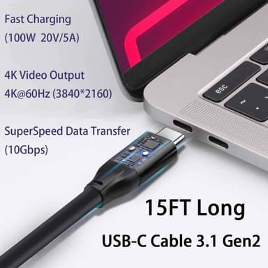 USB IF-sertifisert 1m USB3.2 Gen2 SuperSpeed ​​​​USB 10Gbps USB-C til C-kabel med strømforsyning 100W, 4K60Hz video og Emarker