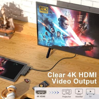 NÖRDIC USB 7-ports dockingstasjon for MicroSoft Surface Pro7 1xHDMI4k30Hz 2xUSB-A 5Gbps 1xUSB-C PD87W 1xRJ45 LAN og 1xTF og 1xSD
