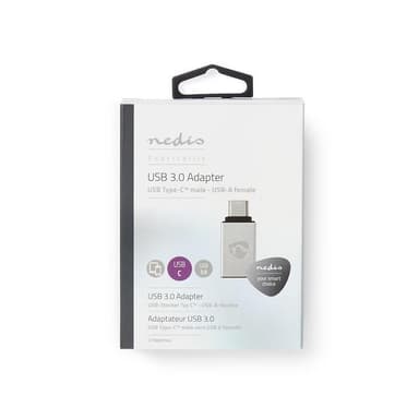 Nedis USB-C™ Adapter | USB 3.2 Gen 1 | USB-C™ Hann | USB-A Hun | 5 Gbps | Rund | Nikkel belagt | Sølv | Deksel Vindusboks