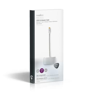 Nedis USB Multi-Port Adapter | USB 3.2 Gen 1 | USB-C™ Hann | USB-A Hun / USB-C™ Hunn / VGA Hun 15p | 5 Gbps | 0.20 m | Rund | Gull belagt | Flettet / Nylon | Sølv | Deksel Vindusboks