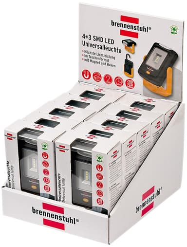 Brennenstuhl 4+3 SMD LED arbeidslys i praktisk lommeformat (360° roterbar, sammenleggbar krok, maks. 24 timers lystid)