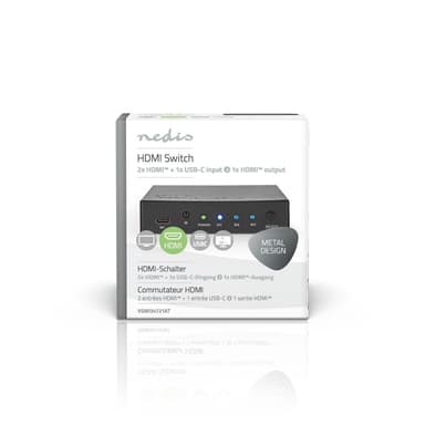Nedis HDMI ™ Switch | 3-Port port(s) | 1x USB-C™ / 2x HDMI™ Inngang | 1x HDMI ™ -utgang | 4K@60Hz | 18.0 Gbps | Metall | Antrasitt