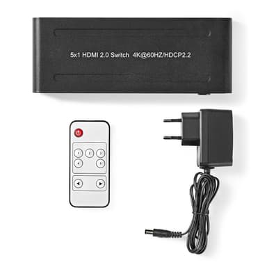 Nedis HDMI ™ Switch | 5-Port port(s) | 5x HDMI™ Inngang | 1x HDMI ™ -utgang | 4K@60Hz | 18 Gbps | Fjernstyrtkontrolert | Metall | Antrasitt