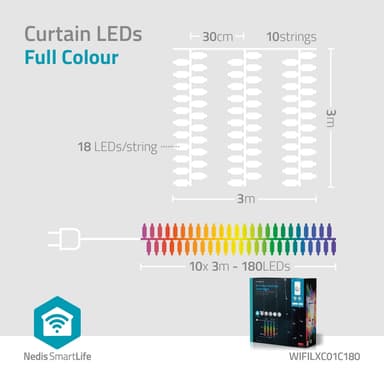 Nedis SmartLife Julelys | Gardin | Wi-Fi | RGB | 180 LED's | 3 m | Android™ / IOS