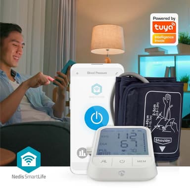 Nedis Smartlife Blodtrykksmåler | Væpne | Bluetooth | LCD-Skjerm | 22 - 42 cm | Deteksjon av uregelmessig hjerteslag / Deteksjon for mansjettbruk / Hold fortsatt indikasjon | Hvit