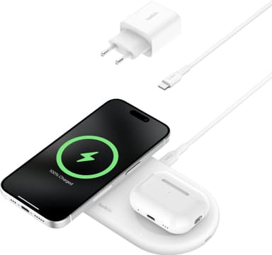 Belkin BoostCharge Pro 2i1 Magnetic Qi2 trådløs lader (hvit)
