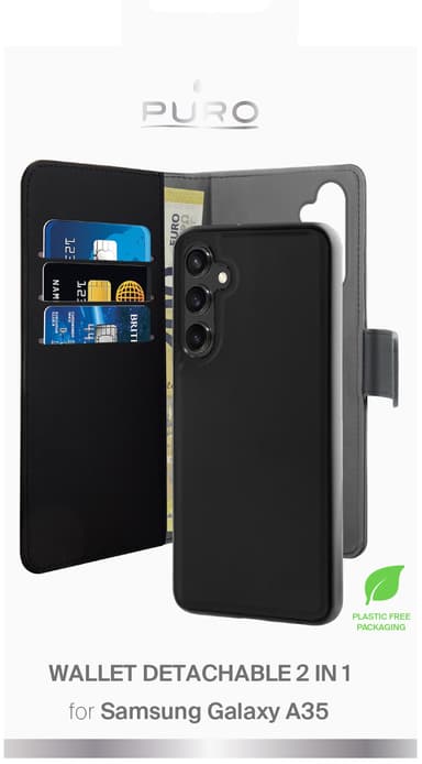 Puro 2-i-1 Samsung Galaxy A35 lommebokdeksel (sort)