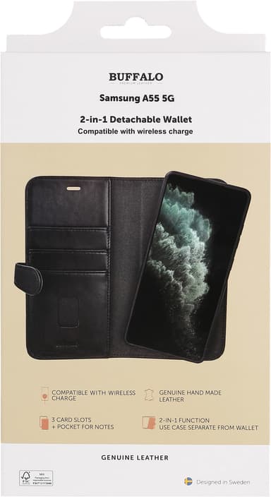 Buffalo 2in1 Samsung Galaxy A55 5G lommebokdeksel (sort)