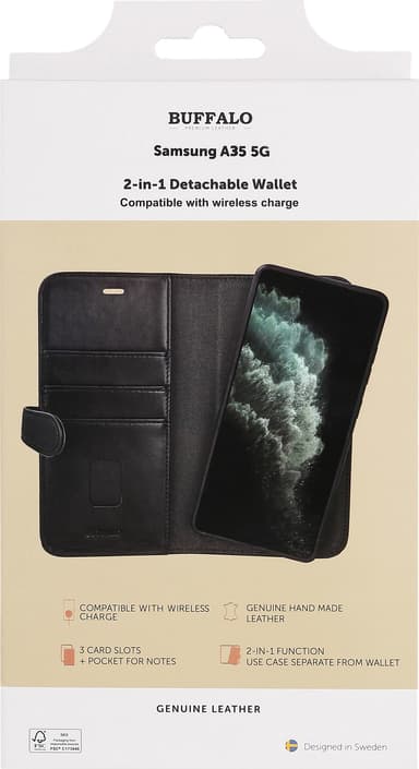 Buffalo 2in1 Samsung Galaxy A35 5G lommebokdeksel (sort)