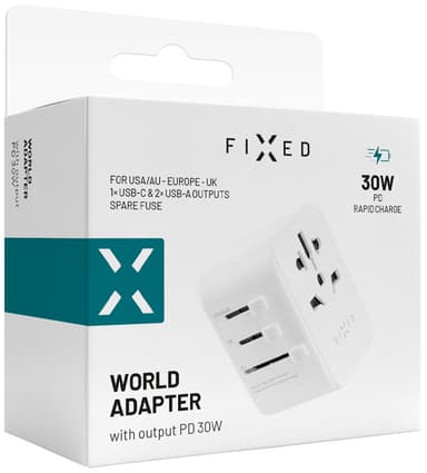 Fixed World 30W reiseadapter (hvit)