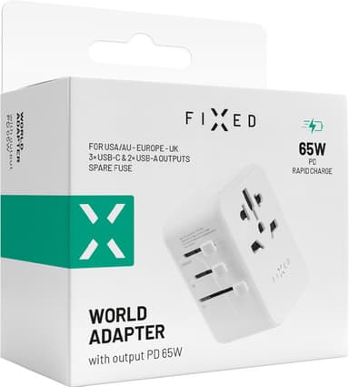 Fixed World 65W reiseadapter (hvit)