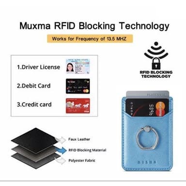 MUXMA Kortholder Ringstativ RFID Blokkerende Kredittkort - Blå
