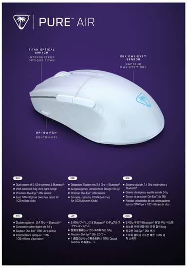 Turtle Beach Pure Air trådløs gamingmus (hvit)