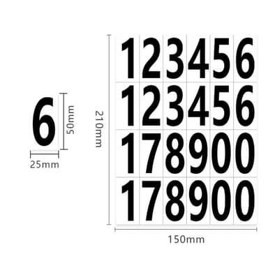 2 ark 15 x 2,5 cm numeriske etikettklistremerker