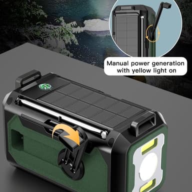 Håndsveivradio 12000mAh strømbank batteri lommelykt Sollading