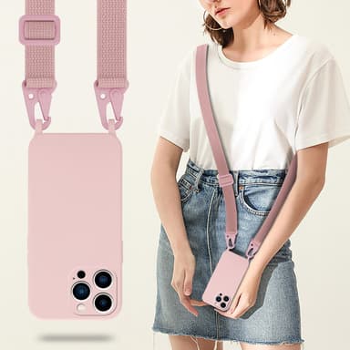 Deksel iPhone 14 PRO med Halskjede (rosa)