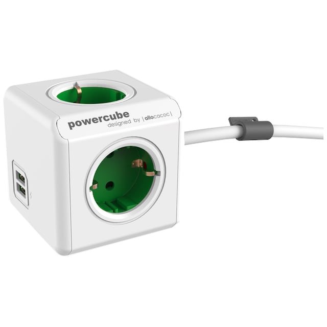 PowerCube Extended stikkontakt med USB-porter 1402GNDEEUPC (grønn)