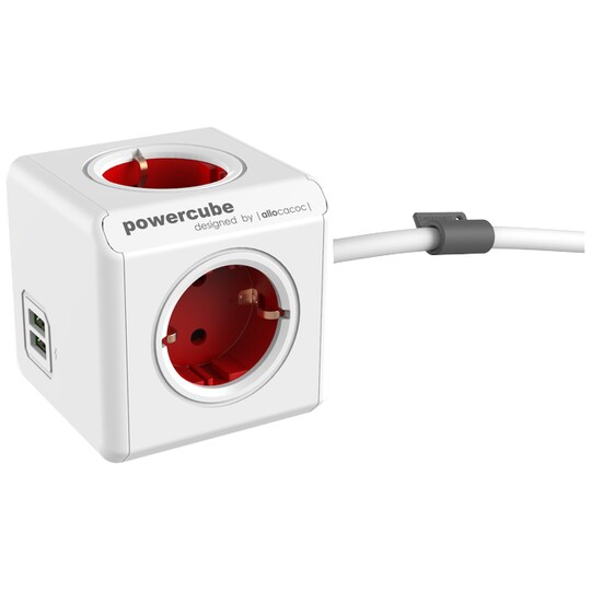 PowerCube Extended stikkontakt med USB-porter 1402RDDEEUPC (rød)