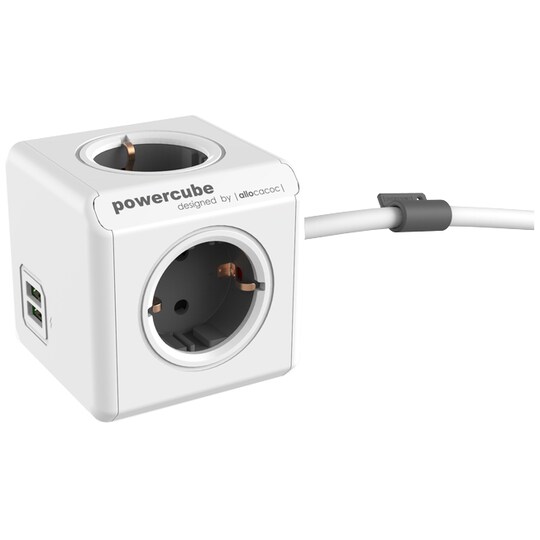 PowerCube Extended stikkontakt med USB-porter 1402GYDEEUPC (grå)