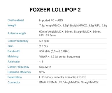 Foxeer lollipop v2 lhcp antenna sma red 2st