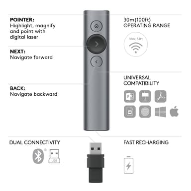 Logitech Spotlight presentasjonsfjernkontroll (skifer)